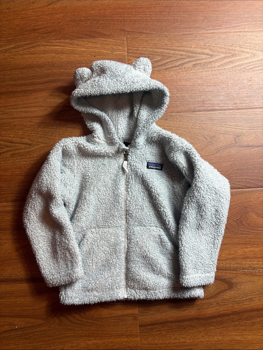 Patagonia Kids 4T Light Gray Sherpa Hooded Zip Jacket with Ear Details